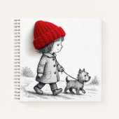 Carnet Little Girl In Red Hat Walking Her Dog (Devant)