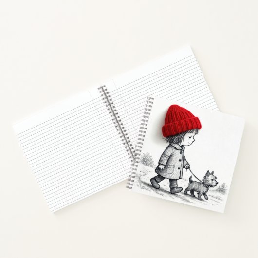 Carnet Little Girl In Red Hat Walking Her Dog (Intérieur)