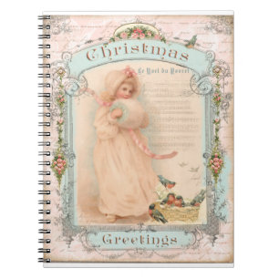Carnet Little Girl Pastel Christimas Vintage Style Pink