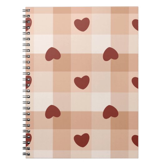 Carnet  Little red hearts on beige gingham pattern (Devant)