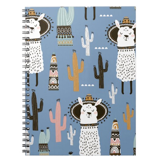 Carnet Llama, Cactus, Motif d'éléments à main. (Devant)