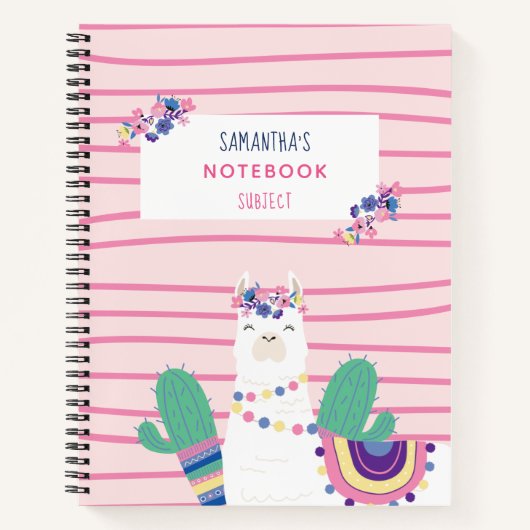 Carnet Llama florale mignonne rose personnalisée (Devant)