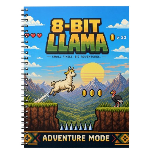 Carnet Llama, Rétro Pixel Art 8-Bit (Devant)