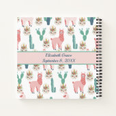 Carnet Llamas roses personnalisés et cactus vert mignons (Dos)