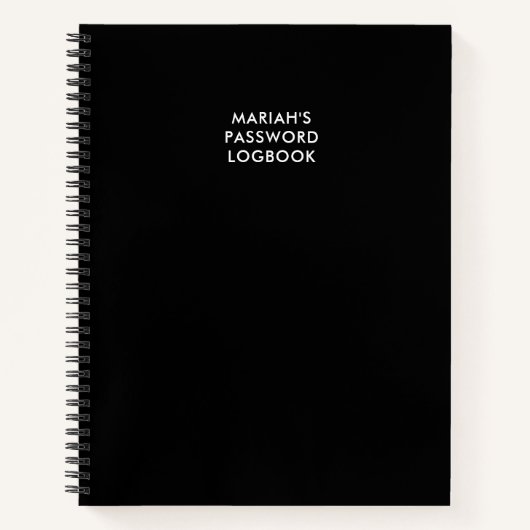 Carnet Logbook de mot de passe personnalisé en noir (Devant)
