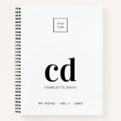 Carnet Logo blanc monogramme noir initiales affaires (Devant)