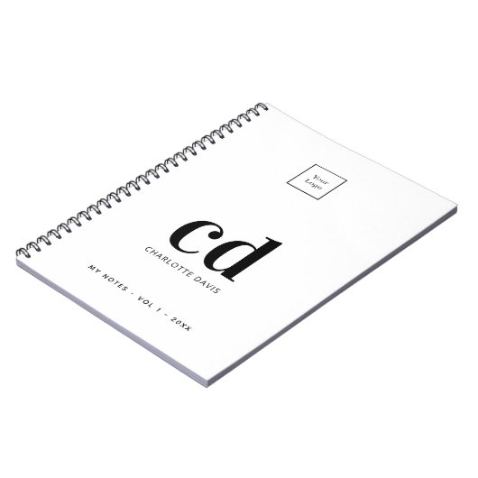 Carnet Logo blanc monogramme noir initiales affaires (Côté gauche)