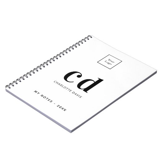 Carnet Logo blanc monogramme noir initiales entreprise (Côté gauche)