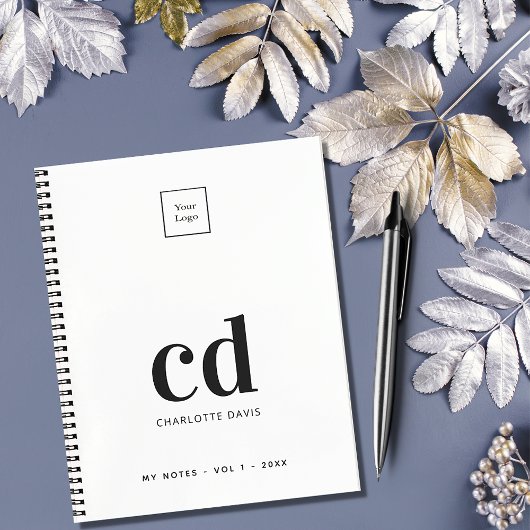 Carnet Logo blanc noir monogramme initiales entreprise