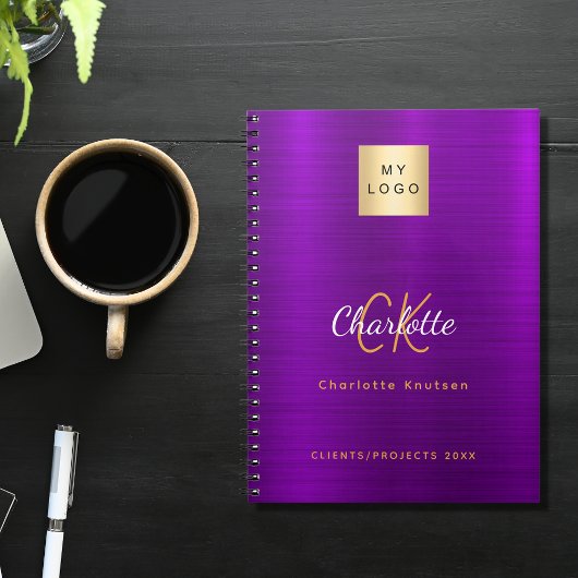 Carnet Logo commercial monogramme doré violet glamour
