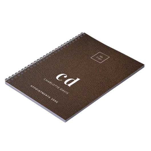 Carnet Logo cuir marron monogramme initiales affaires (Côté gauche)