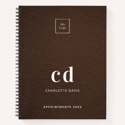Carnet Logo cuir marron monogramme initiales affaires (Devant)