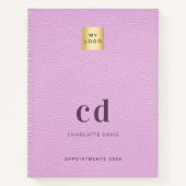 Carnet Logo cuir rose monogramme initiales affaires (Devant)