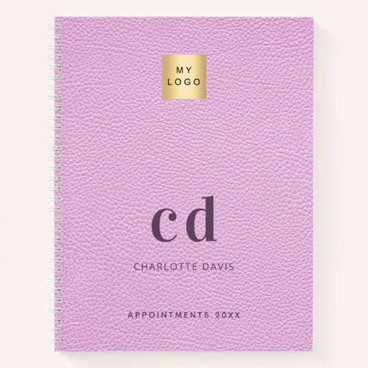 Carnet Logo cuir rose monogramme initiales affaires (Devant)