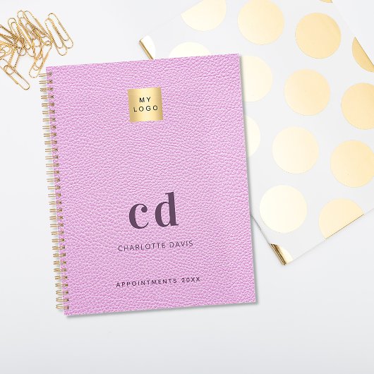 Carnet Logo cuir rose monogramme initiales affaires