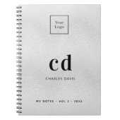 Carnet Logo de monogramme initial d'entreprise en argent (Devant)