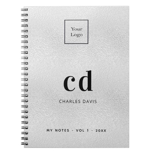 Carnet Logo de monogramme initial en argent pour entrepri (Devant)