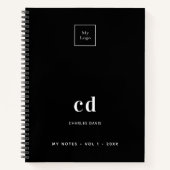 Carnet Logo de nom monogramme noir blanc affaires (Devant)