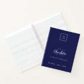 Carnet Logo de société à monogramme blanc bleu marine (Intérieur)