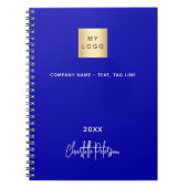 Carnet Logo de société à monogramme blanc bleu royal (Devant)