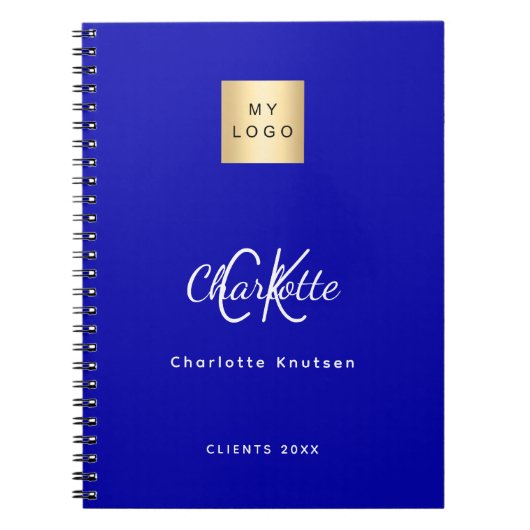 Carnet Logo de société à monogramme bleu royal (Devant)