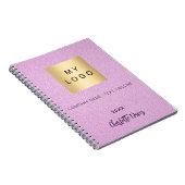 Carnet Logo de société avec écriture de nom en cuir rose (Côté Droit)