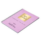 Carnet Logo de société avec écriture de nom en cuir rose (Côté gauche)