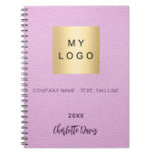Carnet Logo de société avec écriture de nom en cuir rose (Devant)