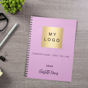 Carnet Logo de société avec écriture de nom en cuir rose