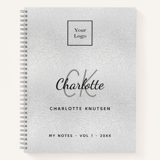 Carnet Logo de société moderne en monogramme argenté (Devant)
