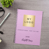 Carnet Logo d'entreprise avec écriture nom en cuir rose