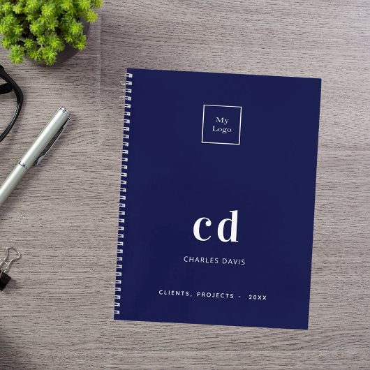 Carnet Logo d'entreprise avec monogramme blanc sur fond b