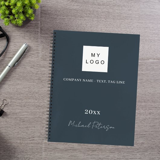 Carnet logo d'entreprise avec nom en gris charbon