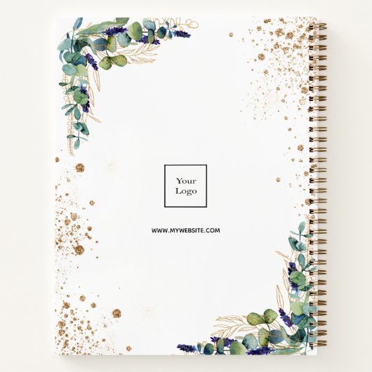 Carnet Logo d'entreprise blanc avec verdure d'eucalyptus (Dos)