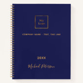 Carnet Logo d'entreprise bleu marine or nom script (Devant)