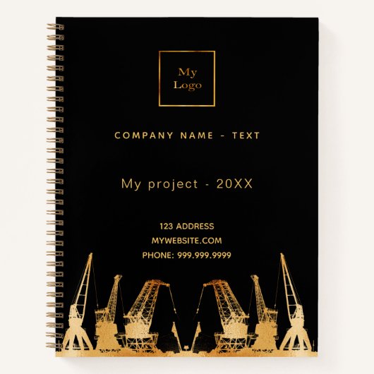 Carnet logo d'entreprise de grues de construction en or n (Devant)