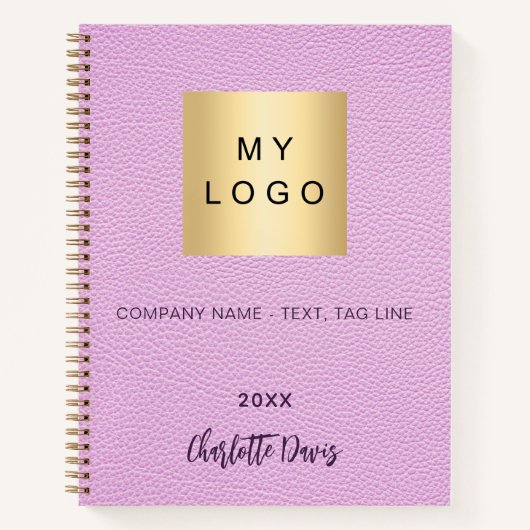 Carnet Logo d'entreprise de script de nom de cuir rose (Devant)