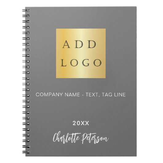 Carnet logo d'entreprise gris nom script (Devant)