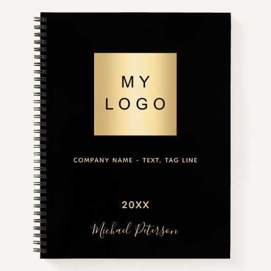 Carnet Logo d'entreprise monogramme élégant noir or (Devant)