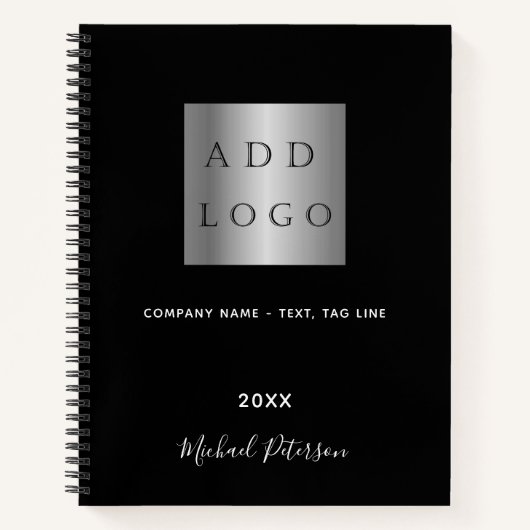 Carnet Logo d'entreprise noir blanc nom script (Devant)