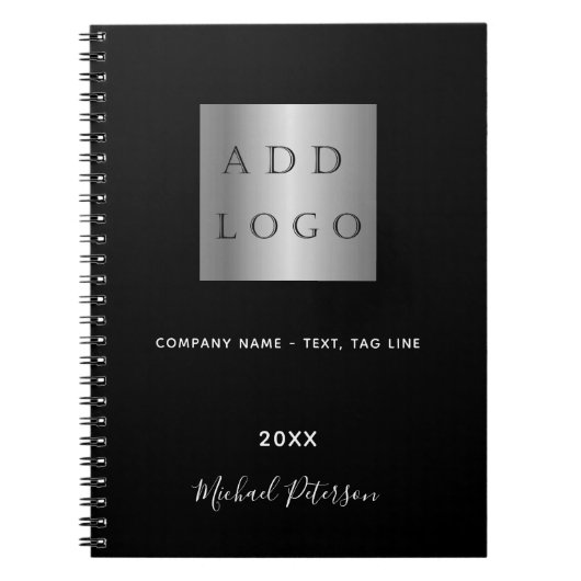 Carnet Logo d'entreprise noir blanc nom script (Devant)