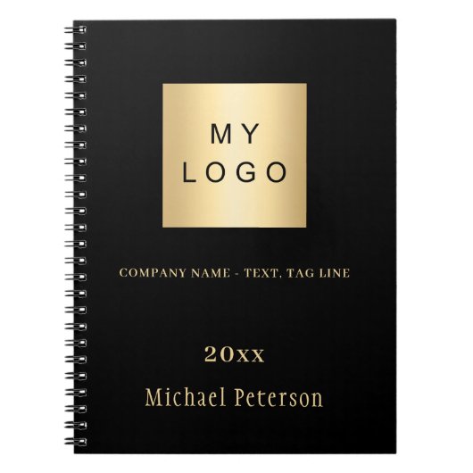 Carnet Logo d'entreprise noir nom année en or (Devant)