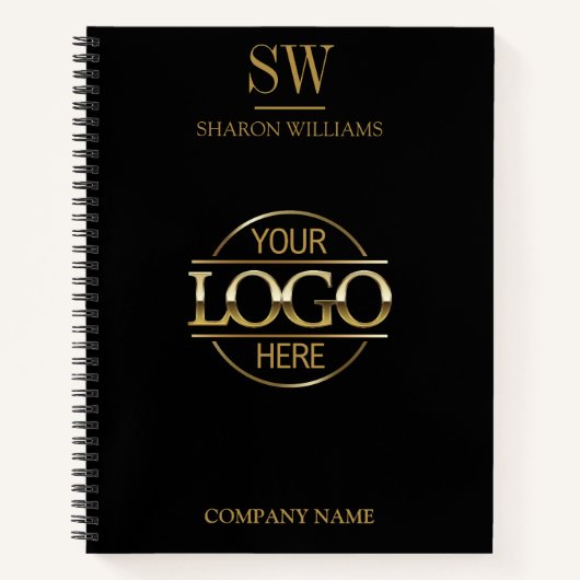 Carnet Logo d'entreprise Noir & Or Monogramme initial (Devant)