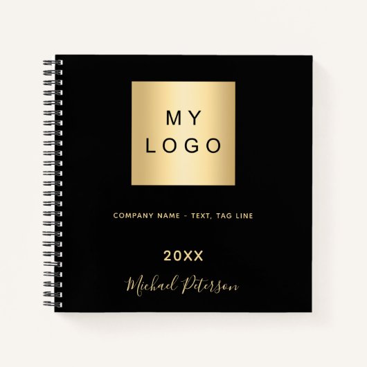 Carnet Logo d'entreprise noir or nom script (Devant)