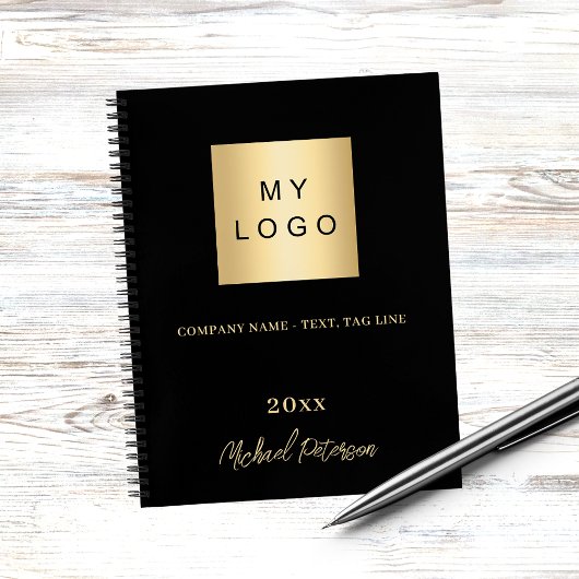 Carnet Logo d'entreprise noir or nom script