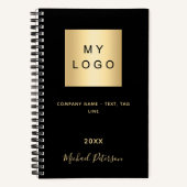 Carnet Logo d'entreprise noir or nom script (Recto)