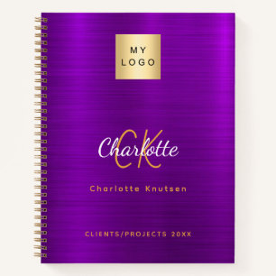 Carnet Logo d'entreprise violet or monogramme glamour