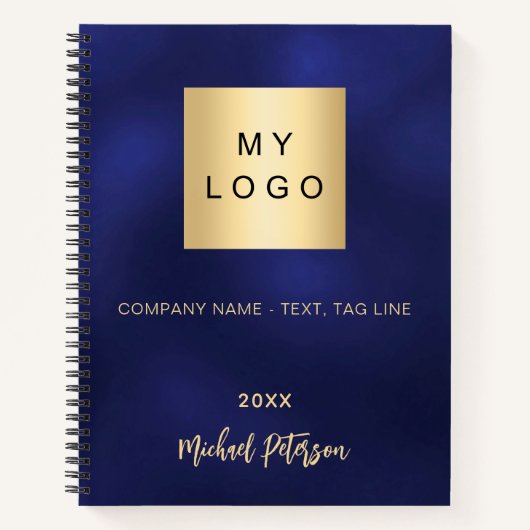 Carnet Logo entreprise bleu marine or nom année (Devant)