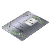Carnet Logo entreprise de fleurs violettes lavande argent (Côté gauche)