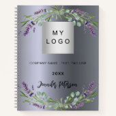 Carnet Logo entreprise de fleurs violettes lavande argent (Devant)